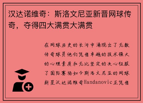 汉达诺维奇：斯洛文尼亚新晋网球传奇，夺得四大满贯大满贯